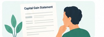 A person looking over a printed capital gain statement